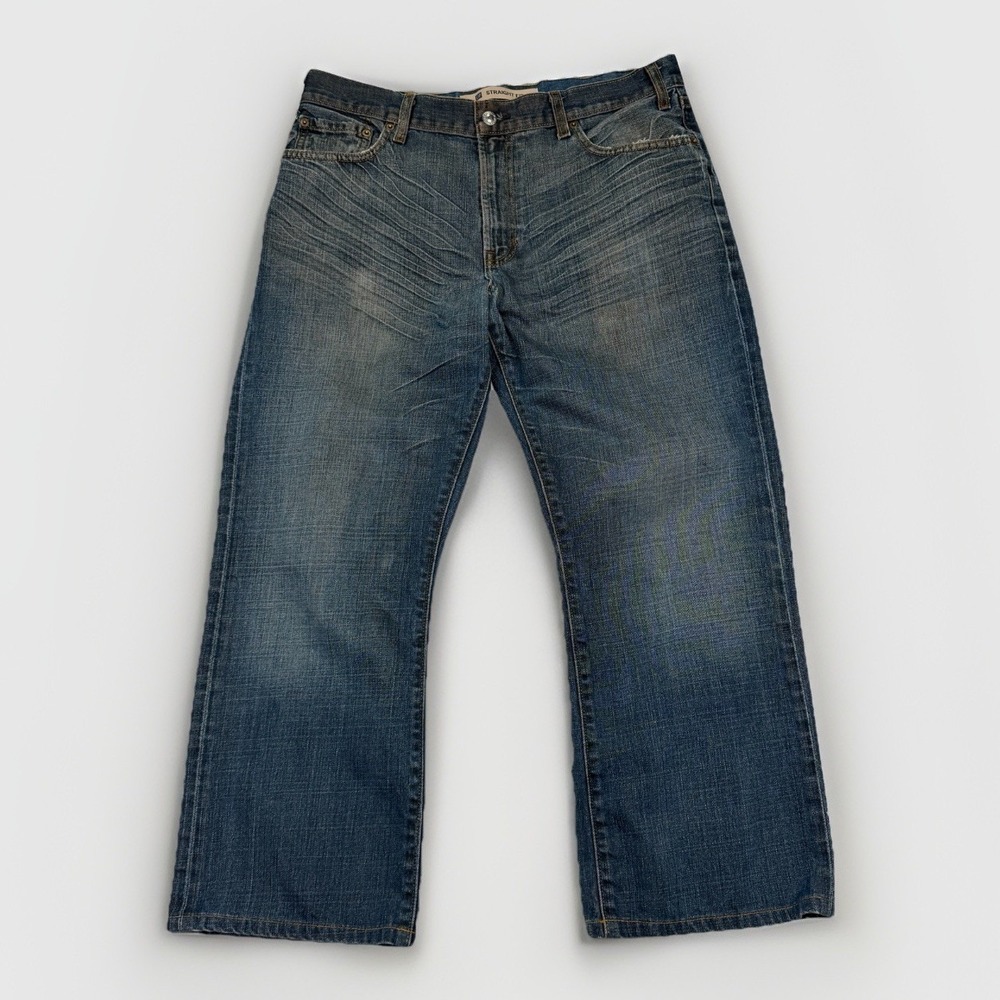 Vintage Y2K GAP Straight Fit‎ Jeans Mens Sz 36 Blue Distressed Whiskered Denim